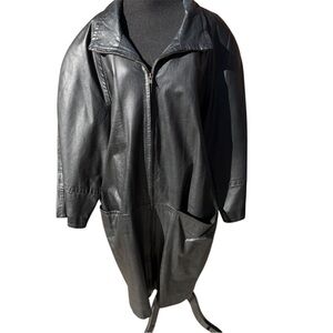 Vintage Etiennie Aigner Long black Leather coat office siten Goth M L witchy